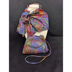 VTG Mademoiselle Foulard Scarf and Purse All Polyester 80's Glamour Glam